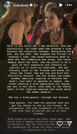 Blake Lively pays emotional tribute to the Costar by Gossip Girl Michelle Trachtenberg