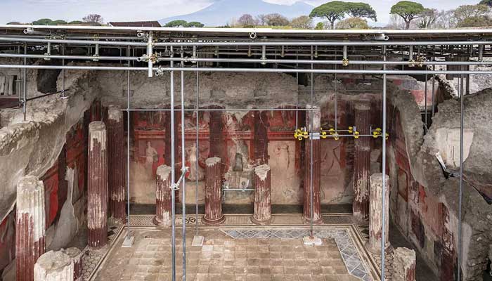 A general vision of the site where a rare giant frieze which has just been discovered in the old town of Pompeii, in this photo of document published on February 26, 2025. - Reuters