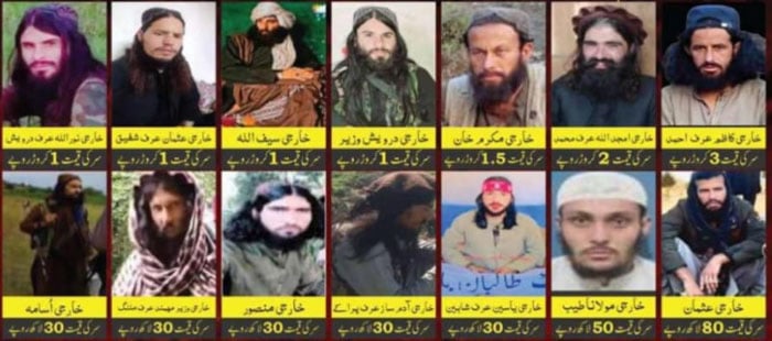 A combination of photos of documents published by the Department of Terrorism (CTD) on March 1, 2025 shows photographs of 14 terrorists. - CTD