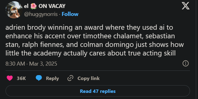 Oscar viewers angry with Adrien Brodys Best Actor Win