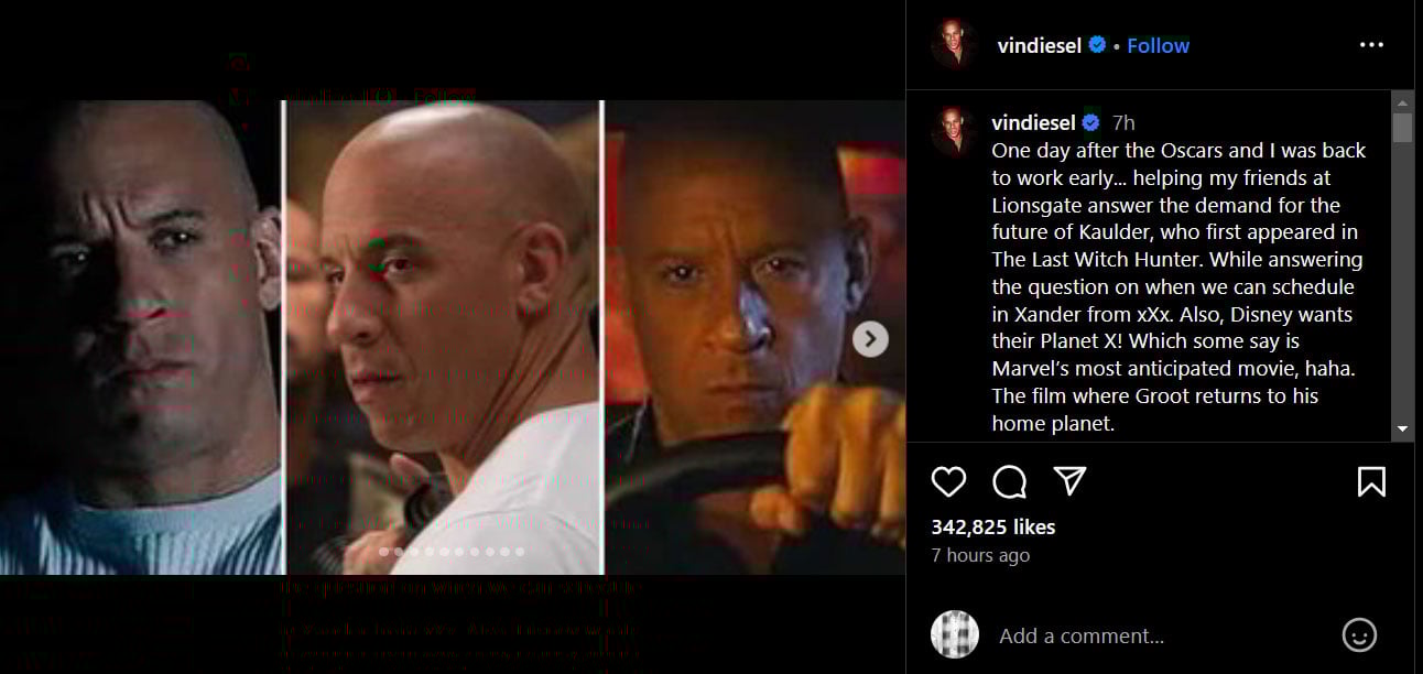 Vin Diesel teases a major Marvel film on Groot