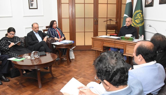 The PM Shehbaz Sharif chairs an exam meeting on the current reforms under Smeda on March 8, 2025. - PID