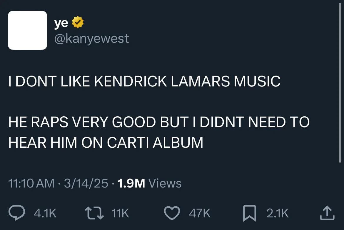 Kanye West makes a big statement on Kendrick Lamar