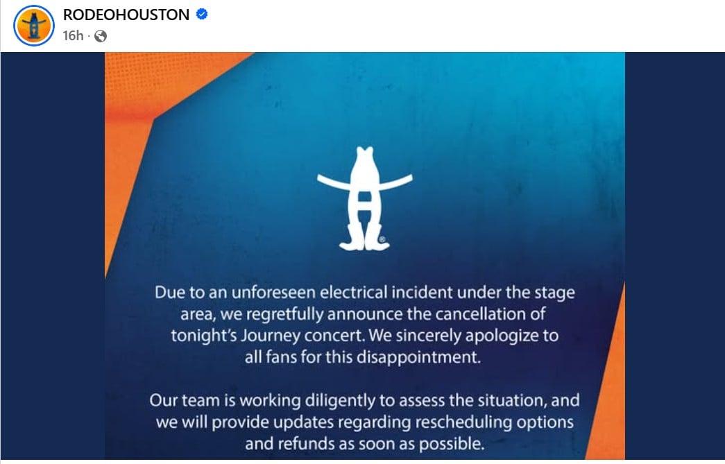 Journey finished the concert early for this reason on March 14