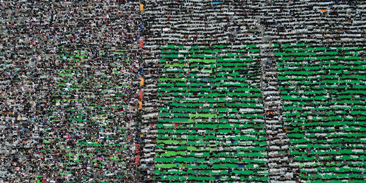 A view of the drone shows that the Albanian people attend the prayer of Eid at Skanderbeg Square, in Tirana, Albania, March 30, 2025. - Reuters