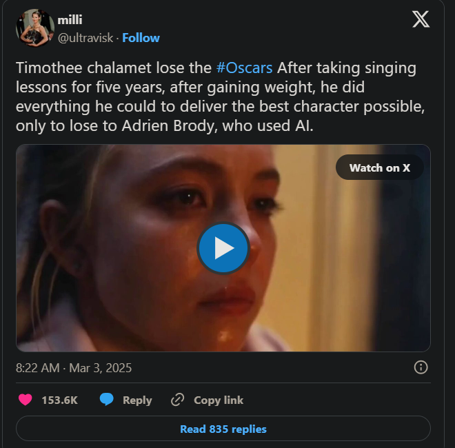 Angry Oscar viewers against Adrien Brodys Best Actor Win