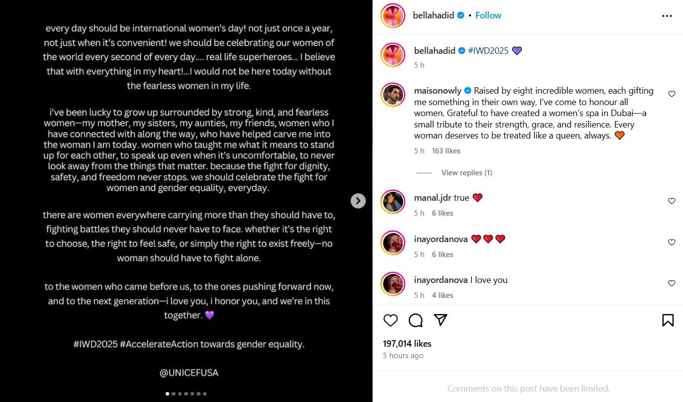 Bella Hadid celebrates the women of the world