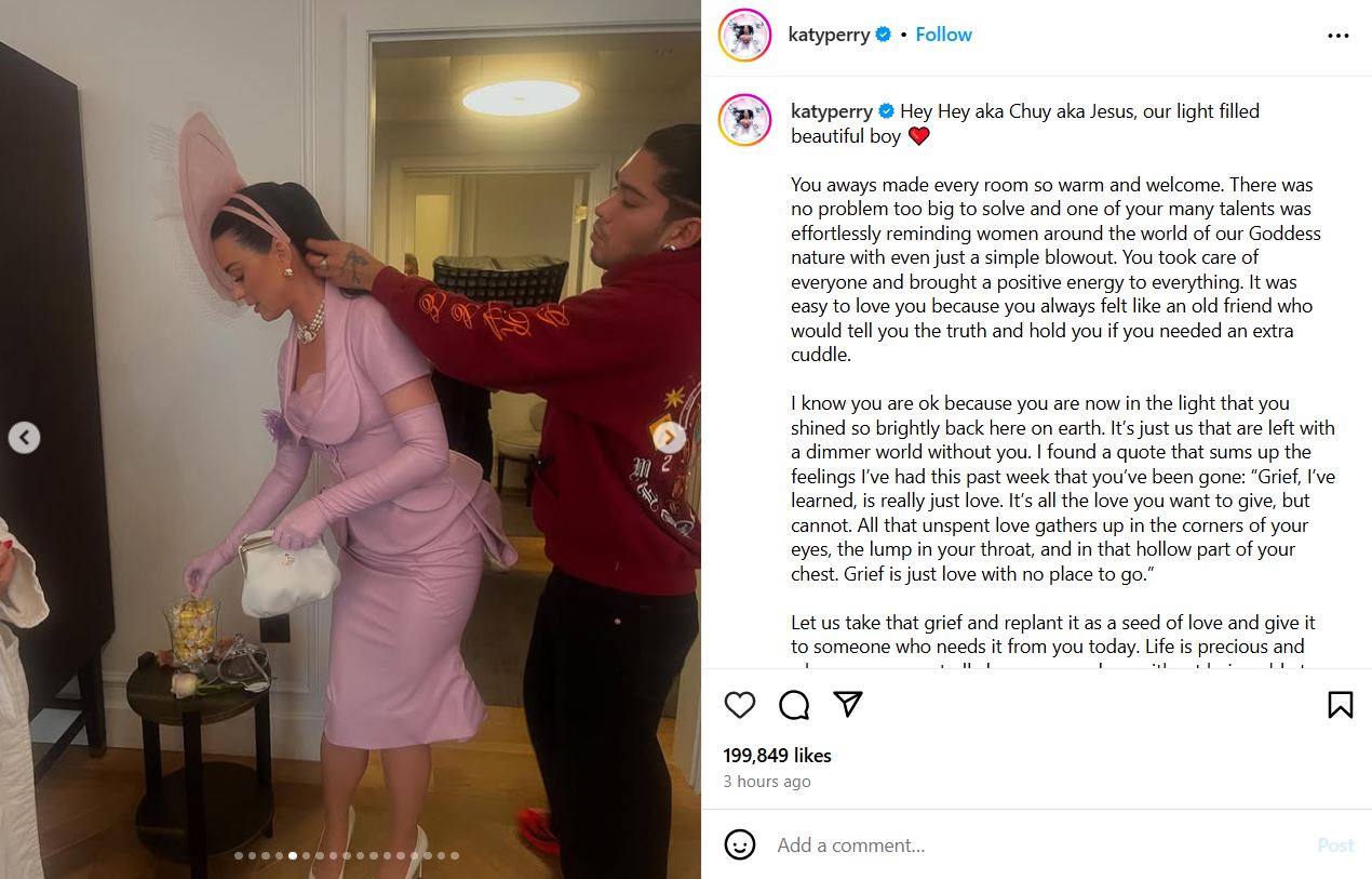 Katy Perry pays a sincere tribute to the hairdresser Jesus Guerrero