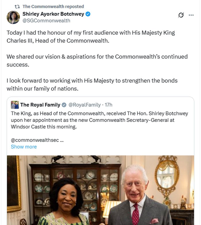 Shirley Botchwey shares on the first audience with King Charles