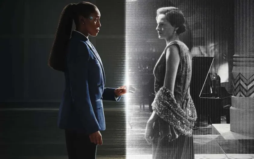 Two women; One in the modern world and one in the world of classical cinema is held side by side