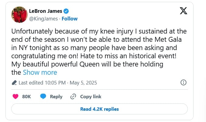 Honorary President LeBron James is back from 2025 puts Gala Beginning