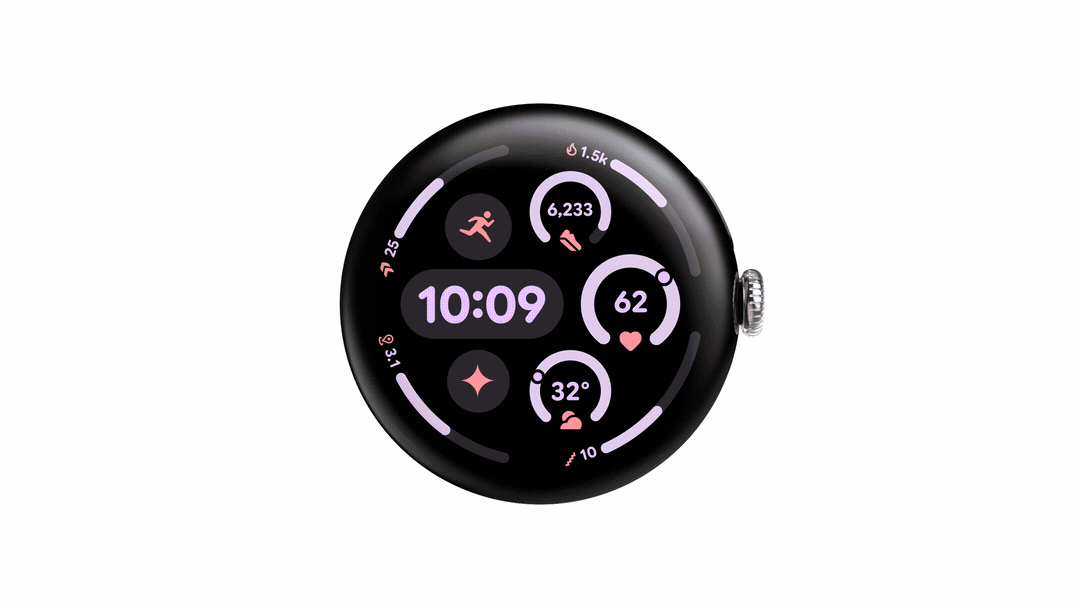 Wear OS 6 features displayed on a Pixel 3 watch