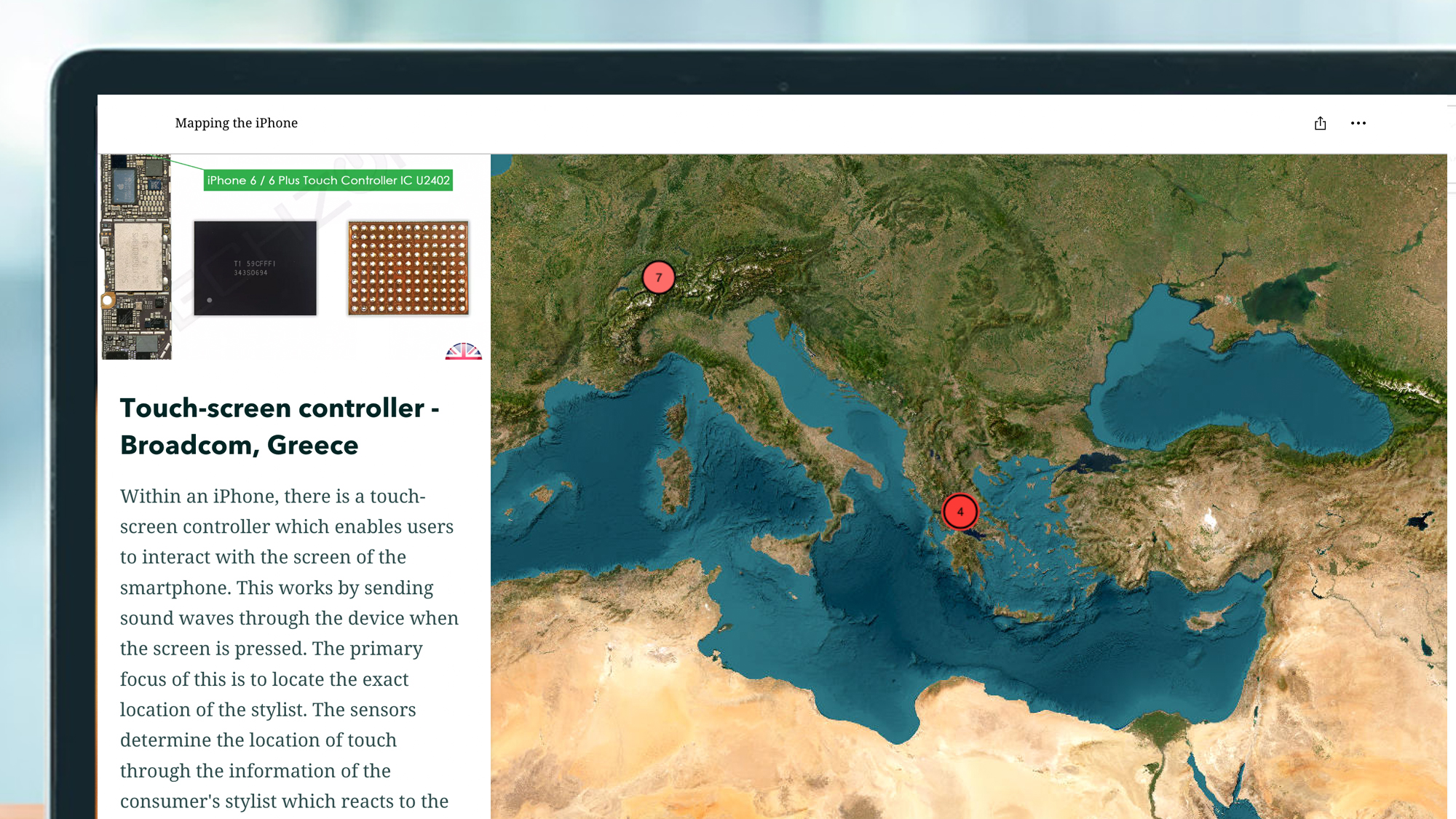 A laptop screen showing an infographic `` iphone mapping ''