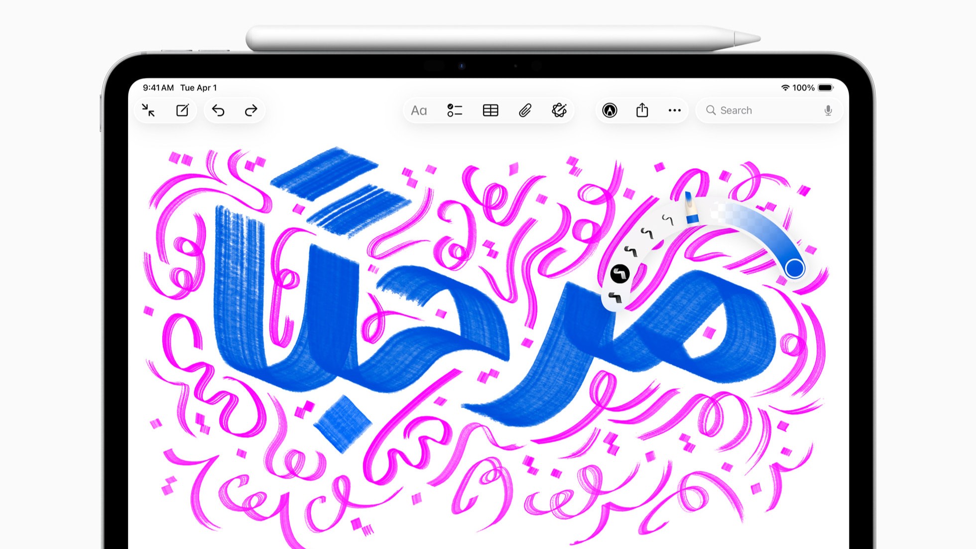 An image of an iPad showing a colored graphic drawn by hand
