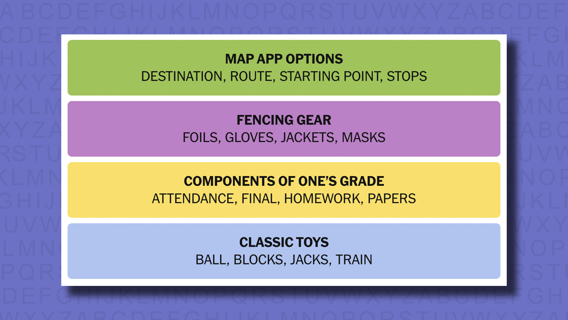 NYT Connections Answers for the 739 game on a purple background