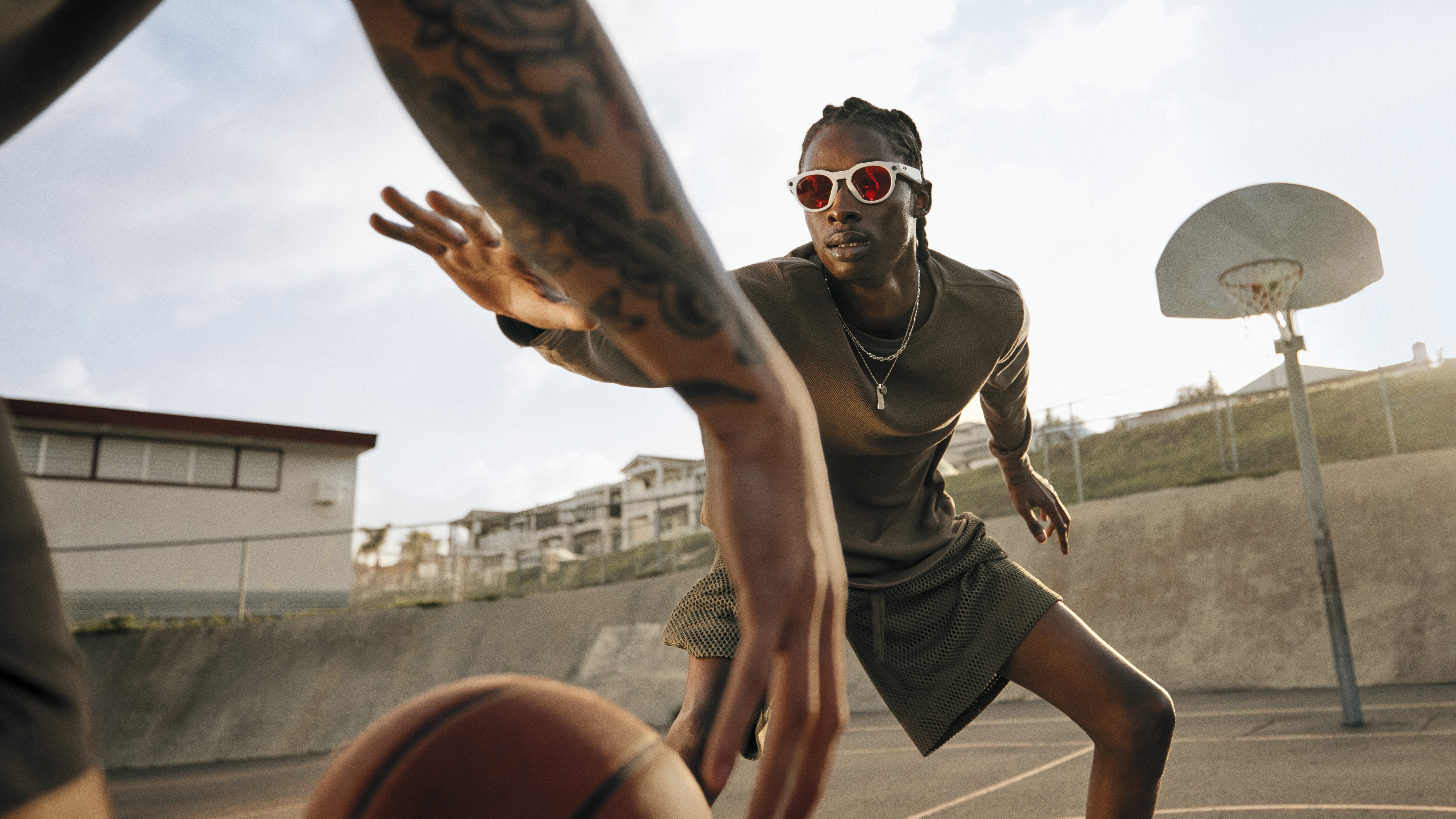 Oakley Meta HSTN smart glasses are used by a basketball player