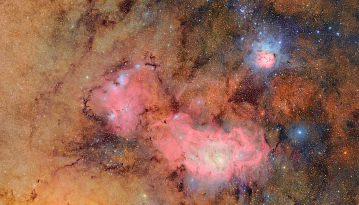 The trifid nebula and the lagoon nebula - stellar nurseries of our Milky Way - are seen in unprecedented details. - VERA C observatory / AFP