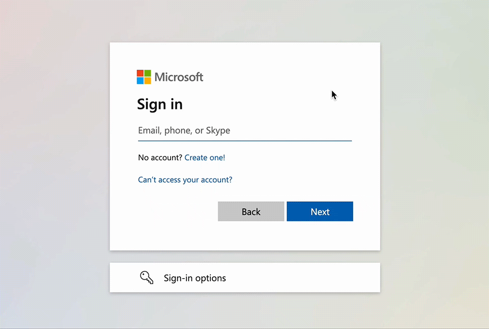 Microsoft password connection experience