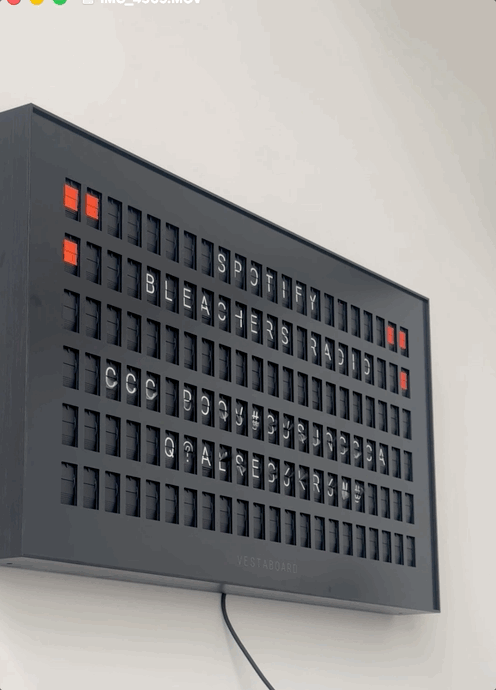 Vestaboard showing Sonos playing out of angle
