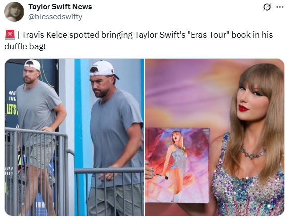 Travis Kelce Sparks Swiftie Frenzy after Eras Tour Book spotted in the gym bag