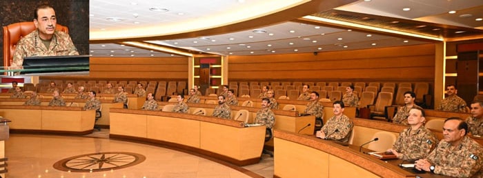 Marshal Syed Asim Munnir, chief of staff of the army, chairs the 271st corps commanders' Conference (CCC) at the General Headquarters (GHQ) in Rawalpindi, July 10, 2025. - Ispr