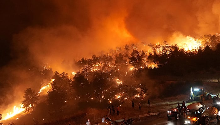A general view of a forest fire in Gursu in the northwest province of Bursa, Türkiye, July 27, 2025. - Reuters
