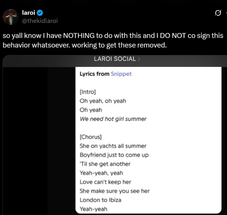 The Laroi kid takes a record on slander tweets against Tate McRae