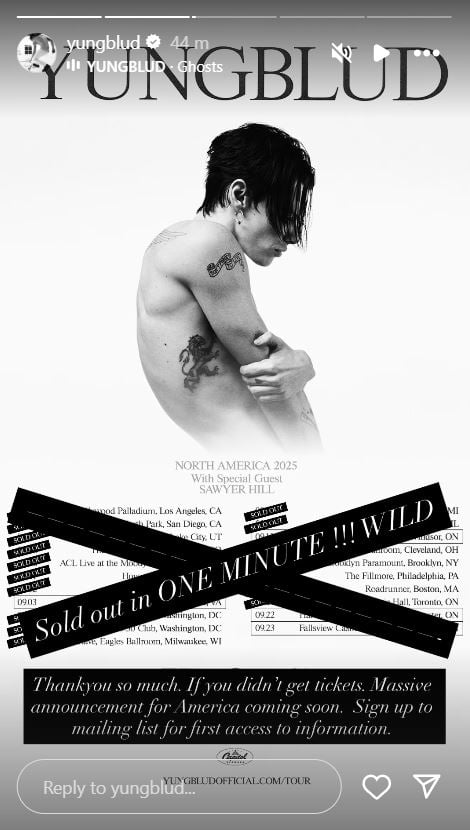 Yungblud celebrates the sale of new dates of tour 'in one minute
