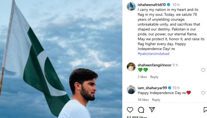Shaheen Afridis Post to mark the day of independence 2025. - Instagram / @ ishaheenafridi10