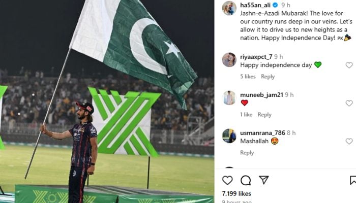 Hassan Ali commemorated on August 14 with a message to the nation. - Instagram / @ ha55an_ali