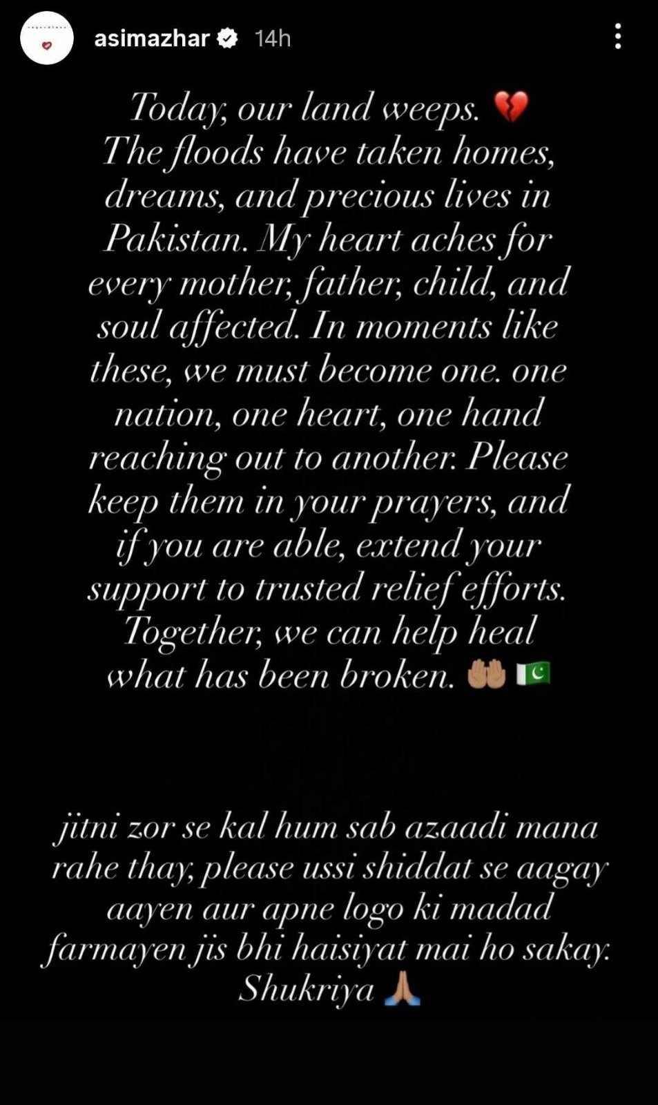 Celebrities, cricket players mourn the devastation of floods in northern Pakistan