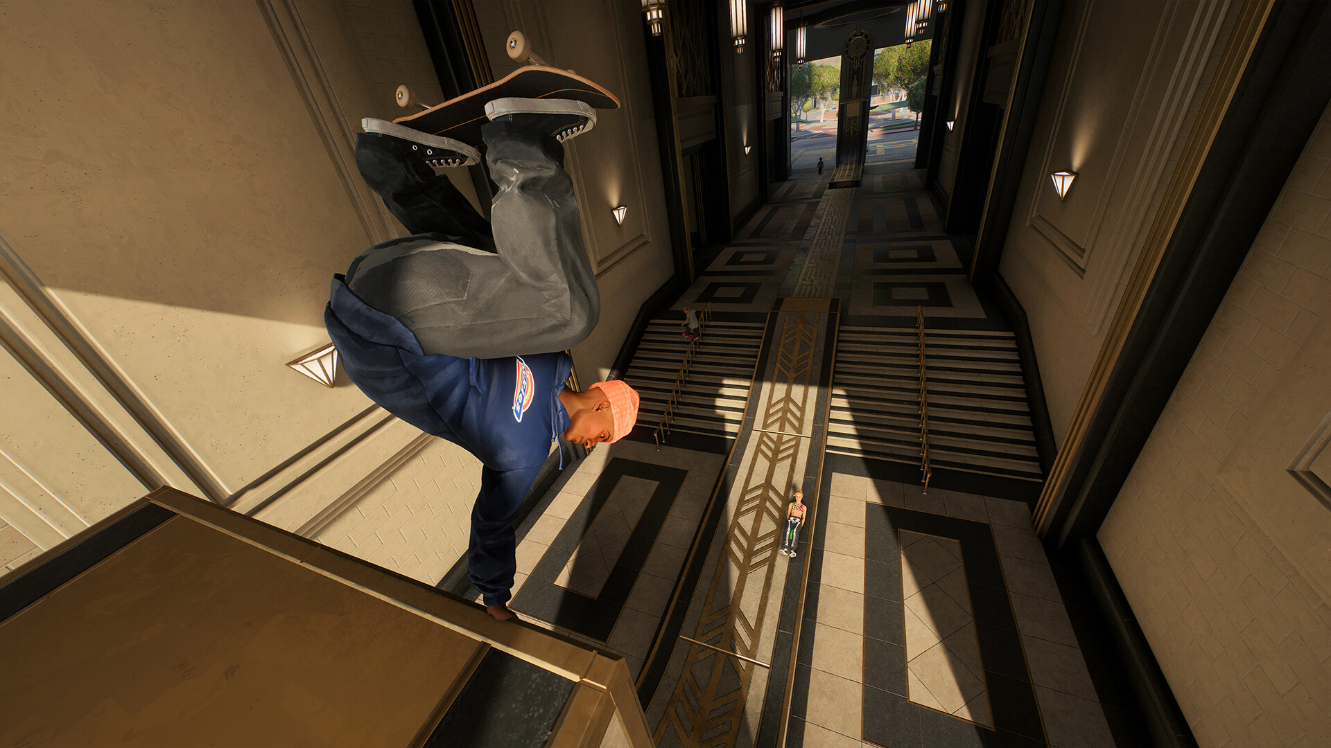 A skater pulled a lip ride in a hotel hall