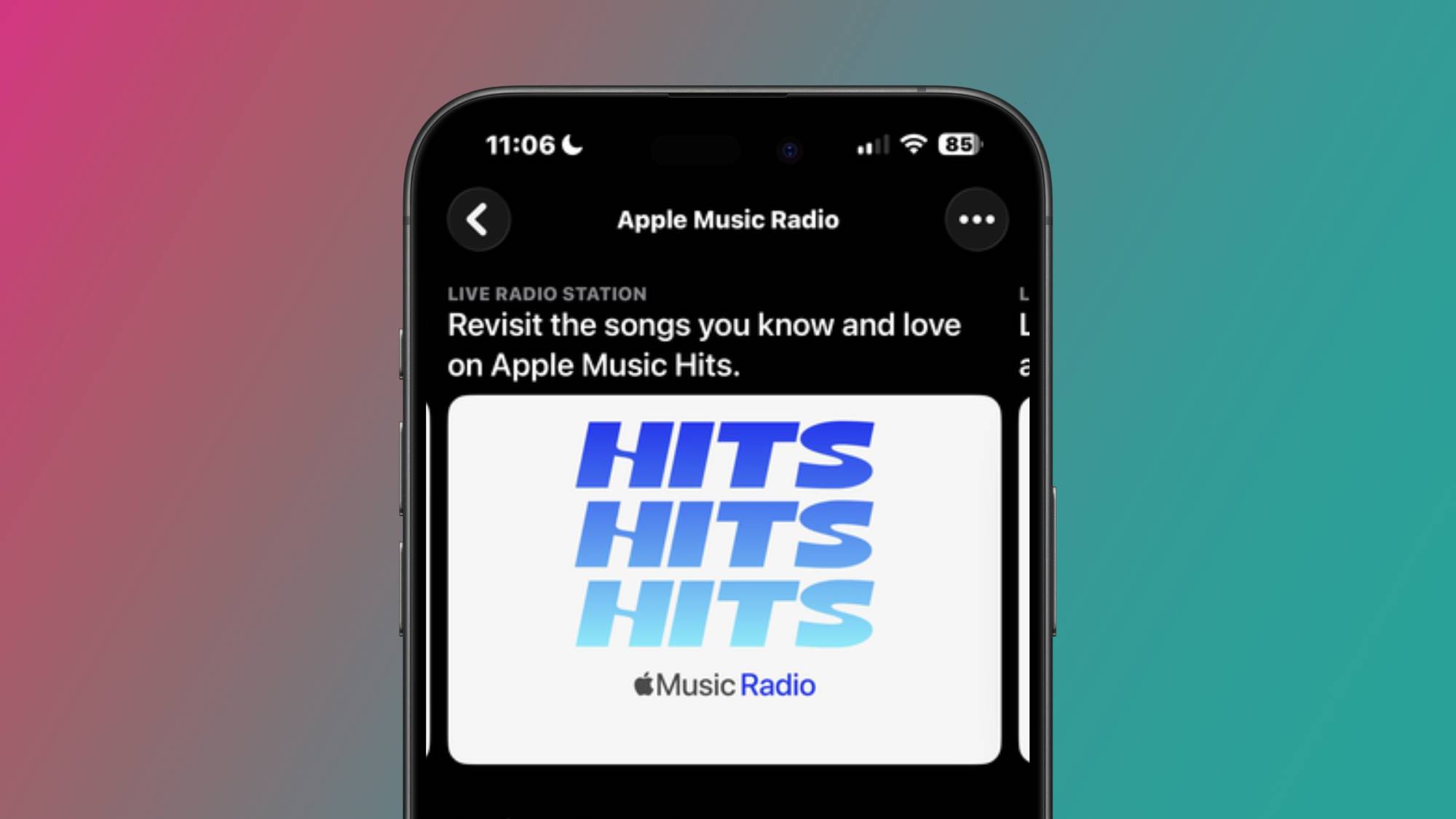 An Apple Music screenshot hits the radio station in the Apple Music application