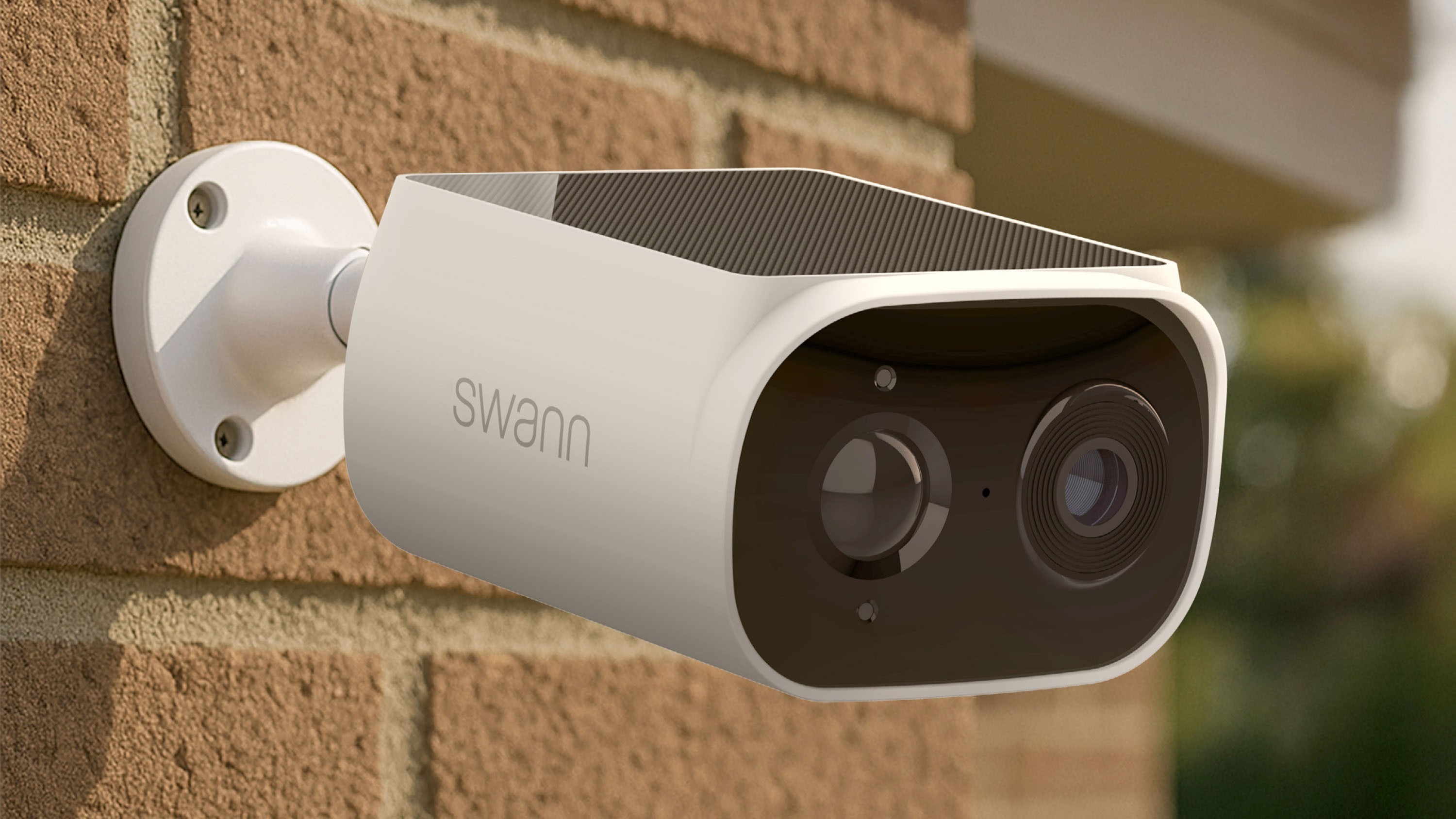 Swann Evo wireless solar security camera mounted on the wall