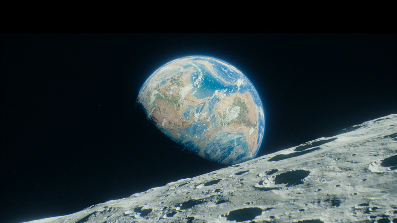A plane of planet earth as seen from on the moon in the foundation season 3 episode 10