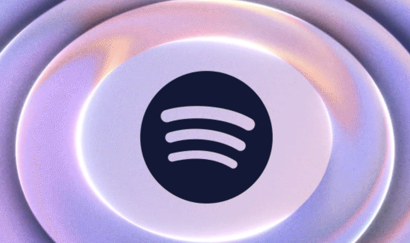 The Spotify logo in Deep Purple, surrounded by lilac rings to designate audio without loss