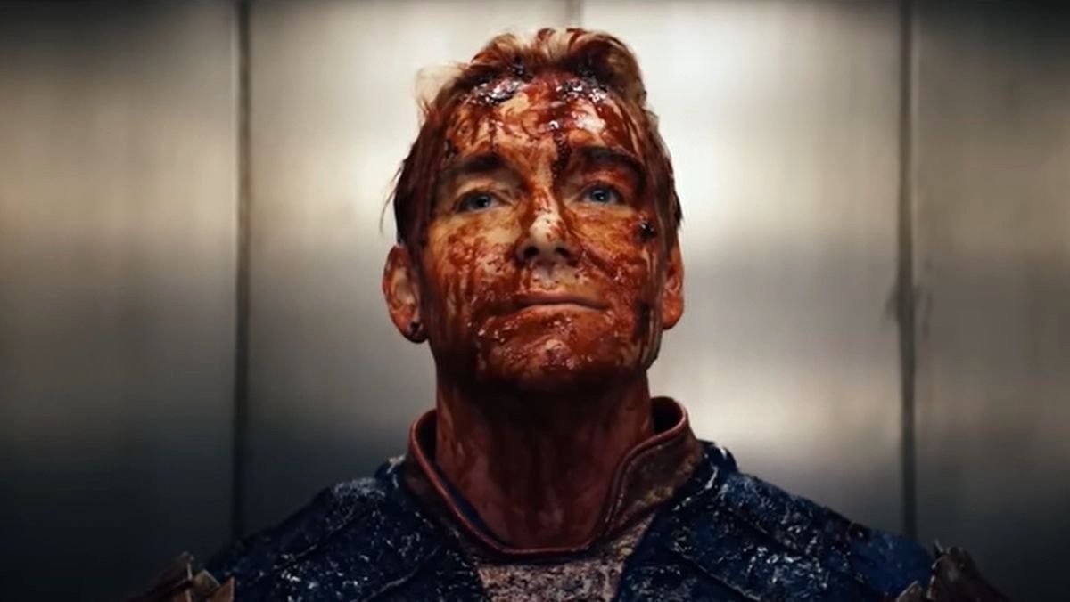 Homelander is held in an elevator covered with blood in the boys season 4 episode 4