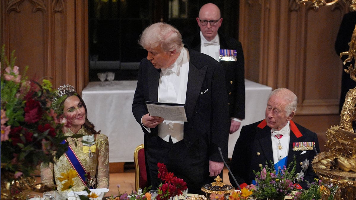 Us President Donald Trump Delivers His Speech As King Charles and the Princess of Wales Listen During the State Banquet for the Us President and First Lady Melania Trump at Windsor Castle, Berkshire, on Day One of Their Second State Visit To The Uk, Wednesday September 17, 2025. Yui Mok/Pool