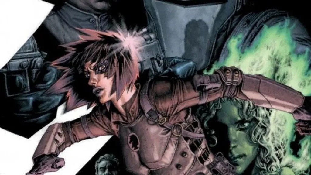 A screenshot of a DC comic show showing sasha burgundy striking a pose