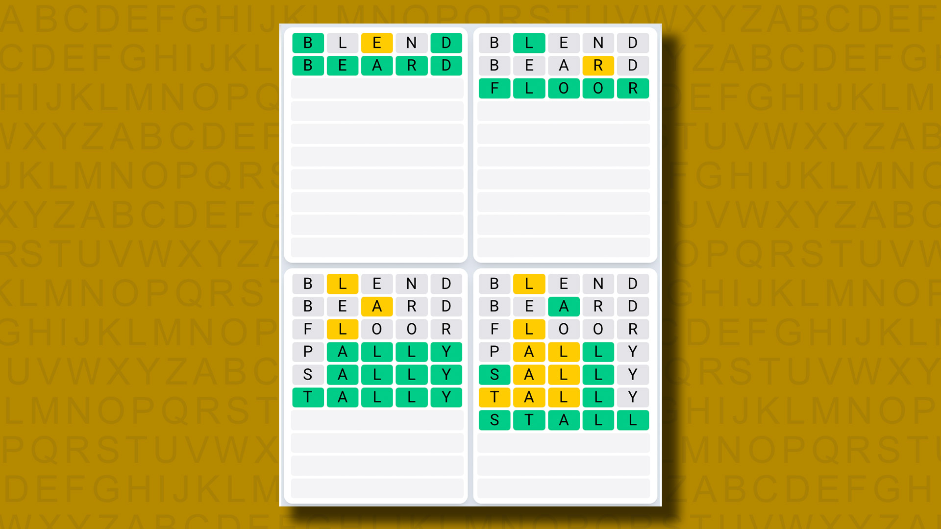 Quordle Daily Sequence Answers for the game 1337 on a yellow background