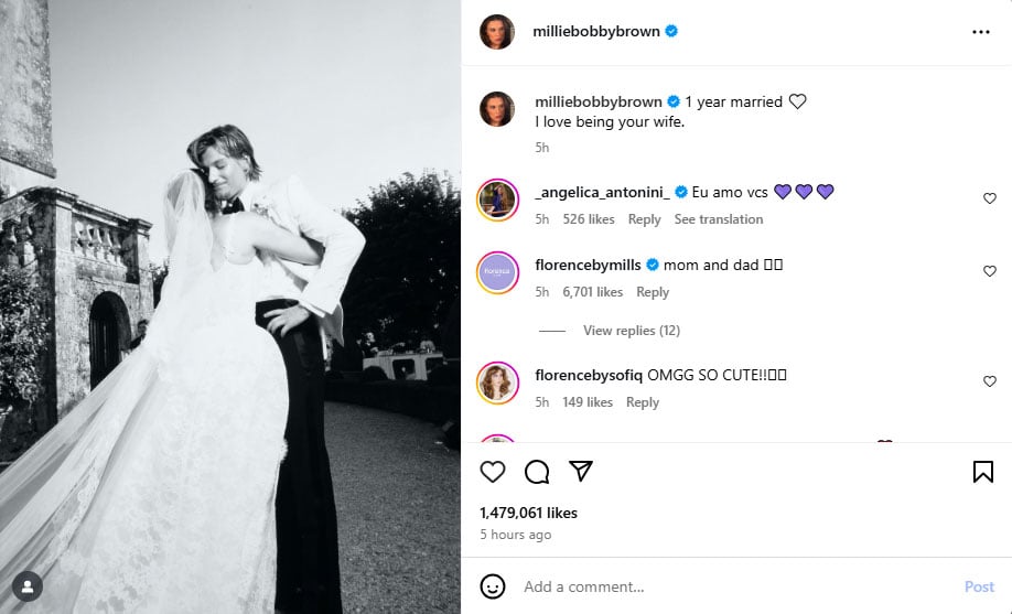 Millie Bobby Brown marks the milestone of the relationship with her husband Jake Bongiovi