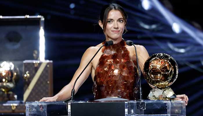 FC Barcelonas Aitana Bonmati made a speech after winning the Ballon Dor des Femmes prize, September 22, 2025. - Reuters