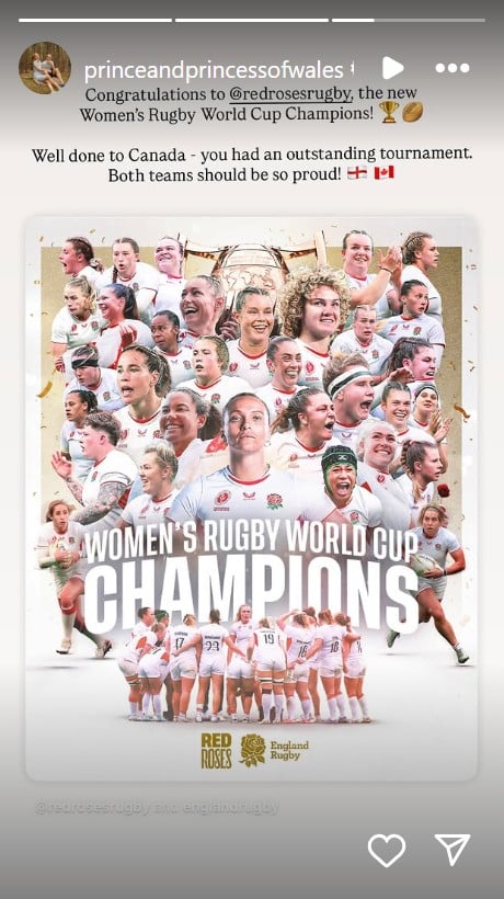 Kate Middleton and Prince William react to the victory of the Red Roses World Cup