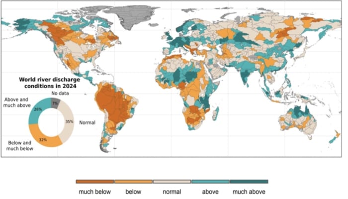 Map showing the flow conditions of the World River in 2024. - WMO