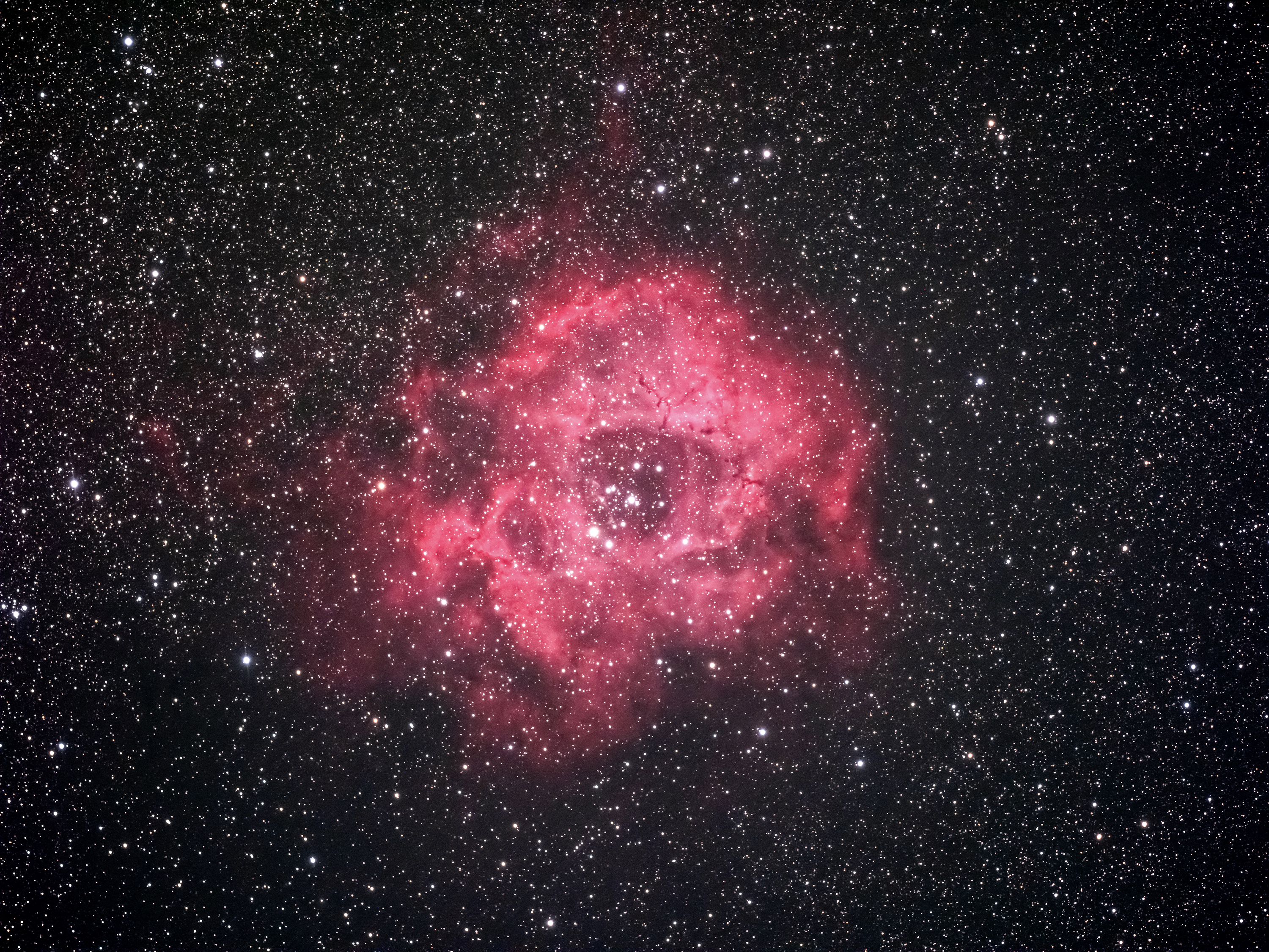 An image of a vibrant red nebula