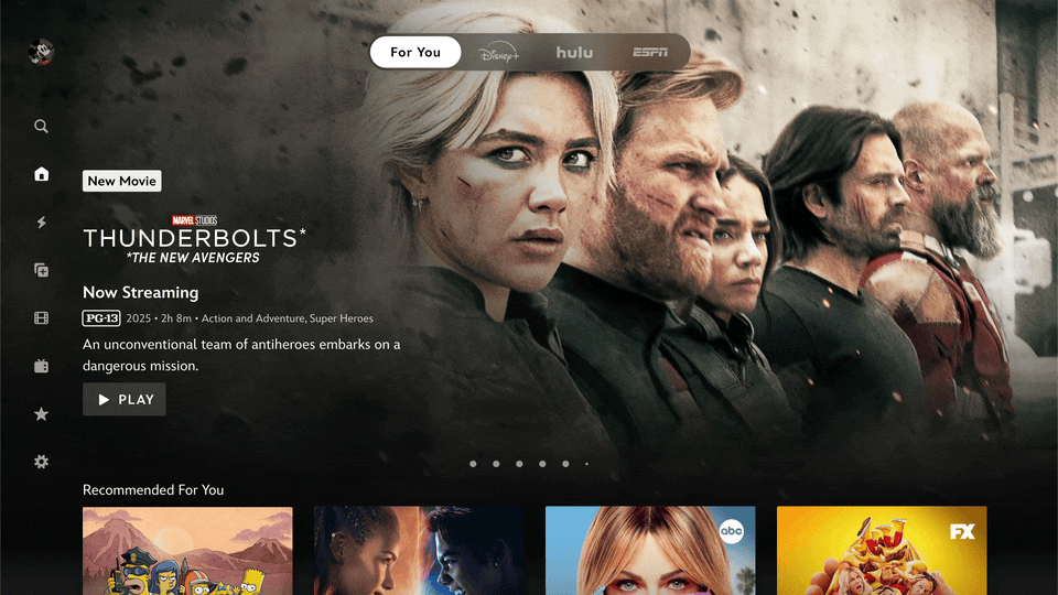 A screen showing the Disney + interface