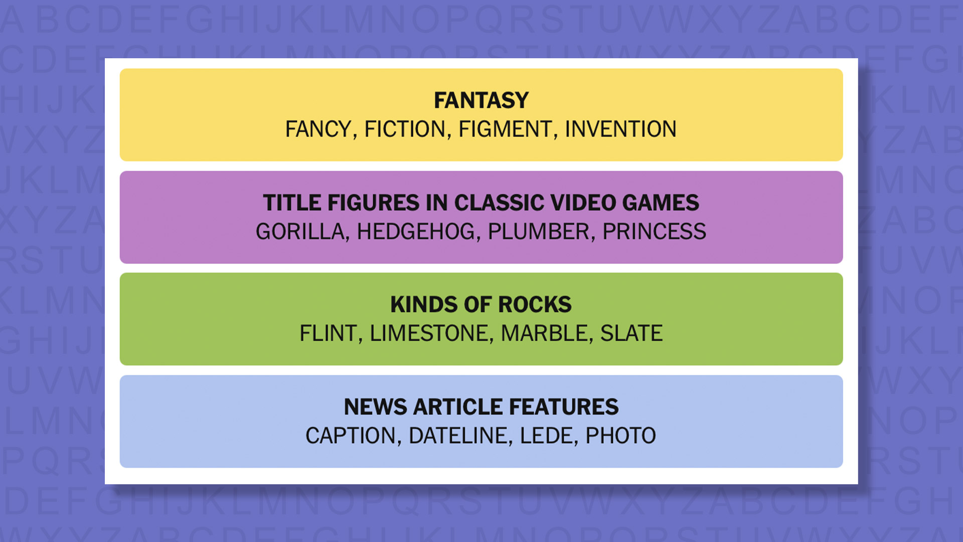 NYT Connections answers for game 851 on purple background