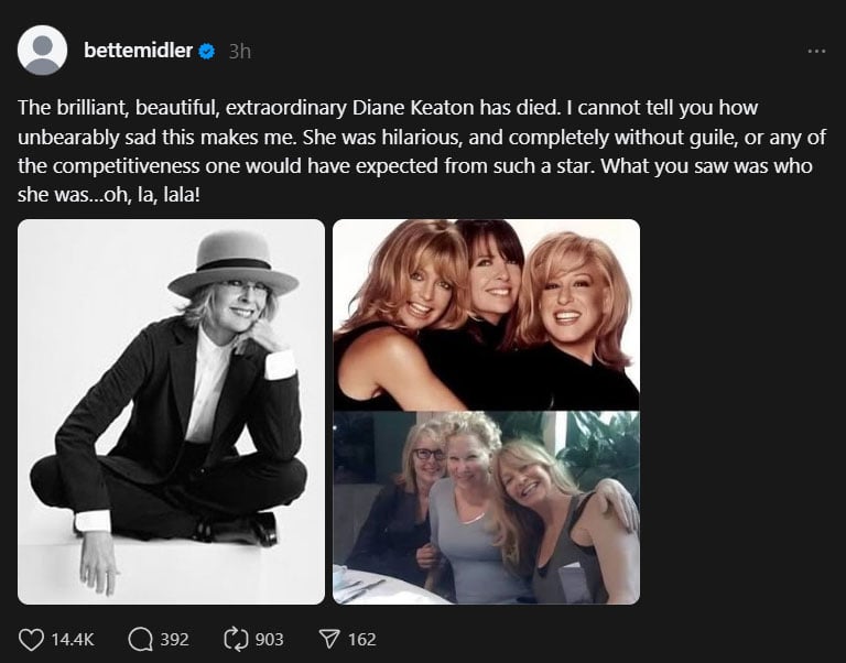 Hollywood reacts to Diane Keaton's death
