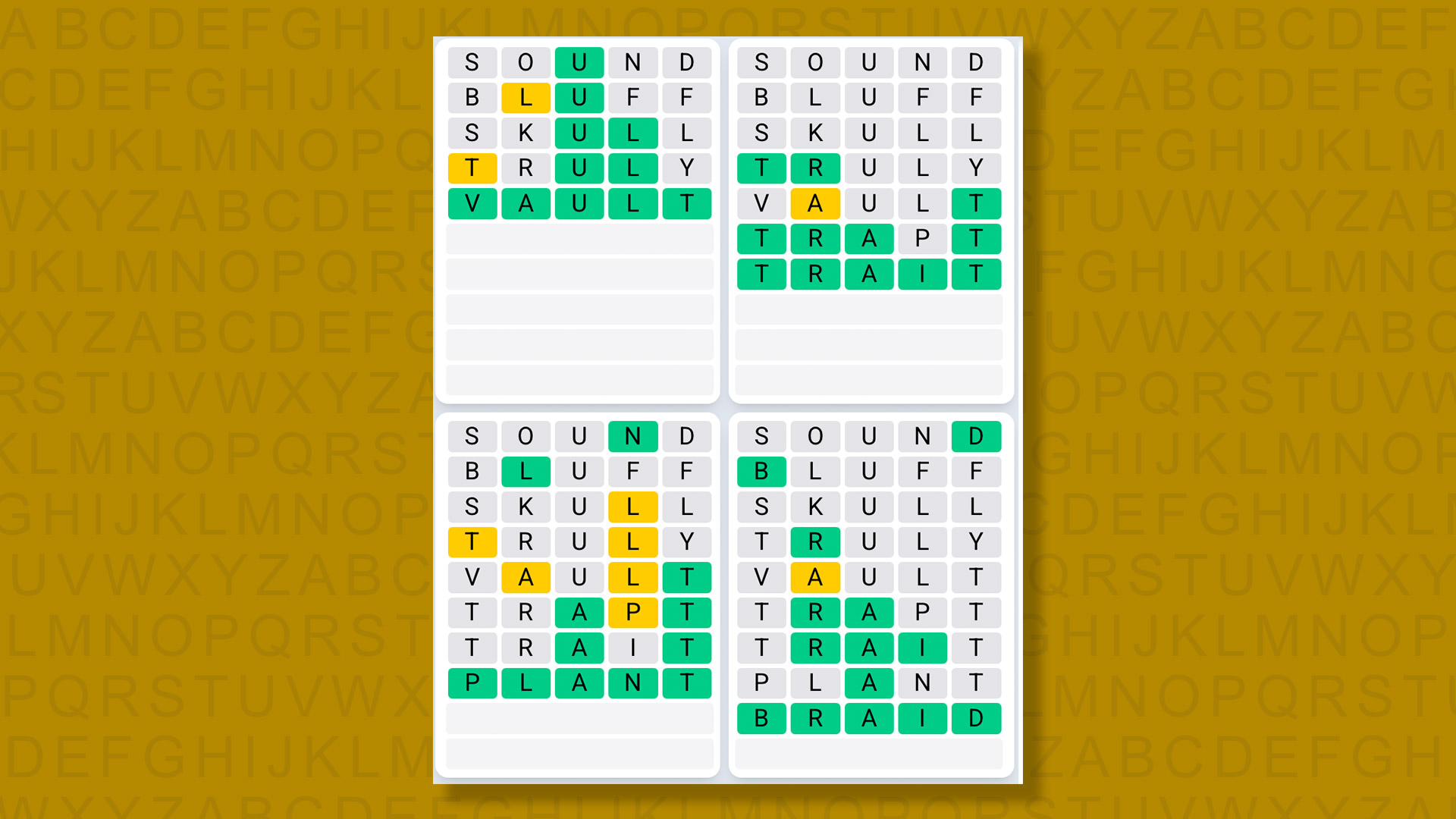 Quordle Daily Sequence answers for game 1359 on yellow background