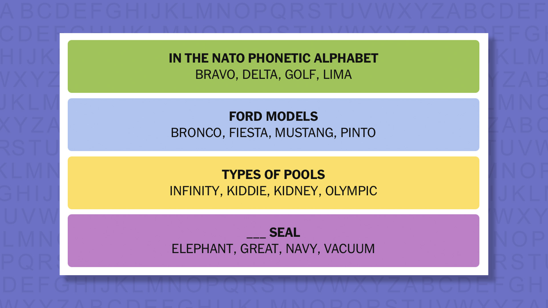 NYT Connections answers for game 857 on purple background